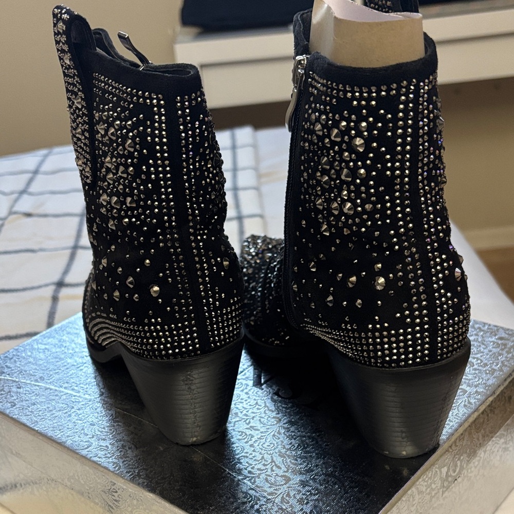 Amazon Black Rhinestone Ankle Booties - Picture 3 of 8
